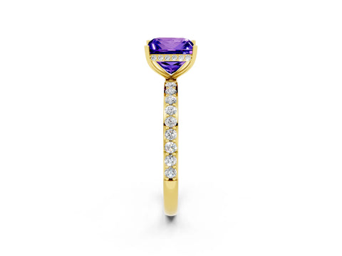 Yellow gold Princess Cut Tanzanite Solitaire Ring with Pavé Band and Hidden Halo_14