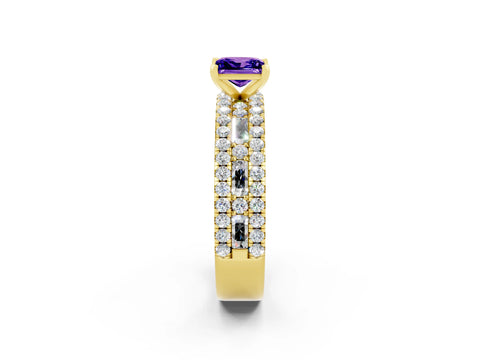 Yellow gold Princess Cut Tanzanite Solitaire Ring with Pavé and Channel Set Band_2