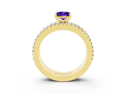 Yellow gold Princess Cut Tanzanite Solitaire Ring with Pavé and Channel Set Band_3