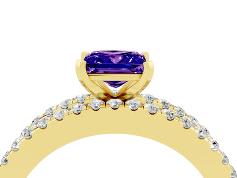 Yellow gold Princess Cut Tanzanite Solitaire Ring with Pavé and Channel Set Band_4