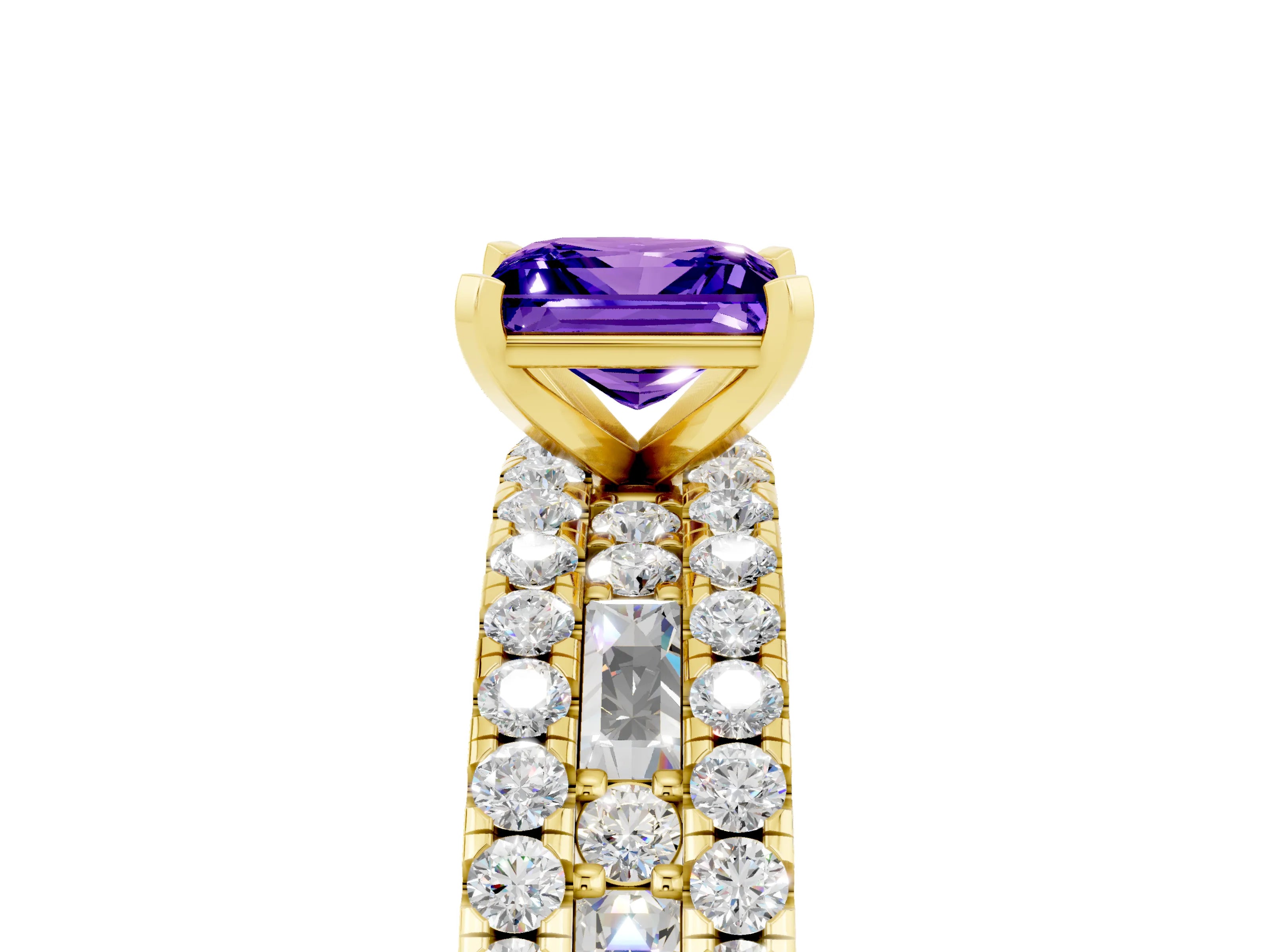 Yellow gold Princess Cut Tanzanite Solitaire Ring with Pavé and Channel Set Band_5