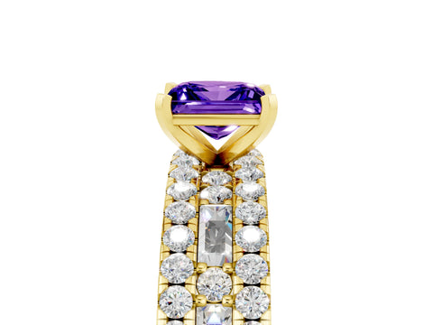 Yellow gold Princess Cut Tanzanite Solitaire Ring with Pavé and Channel Set Band_5
