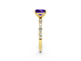 Yellow gold Princess Cut Tanzanite Solitaire Ring with Pave Band and Four Prong Setting_26
