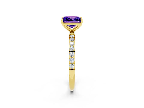 Yellow gold Princess Cut Tanzanite Solitaire Ring with Pave Band and Four Prong Setting_26
