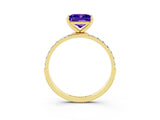 Yellow gold Princess Cut Tanzanite Solitaire Ring with Pave Band and Four Prong Setting_27