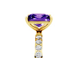 Yellow gold Princess Cut Tanzanite Solitaire Ring with Pave Band and Four Prong Setting_29
