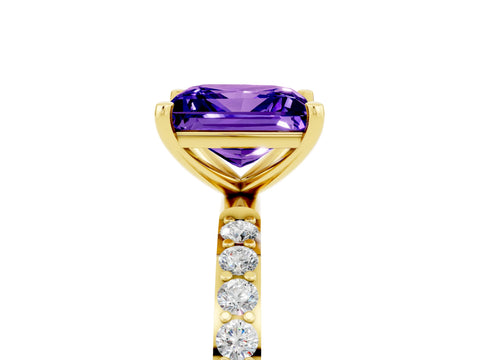 Yellow gold Princess Cut Tanzanite Solitaire Ring with Pave Band and Four Prong Setting_29