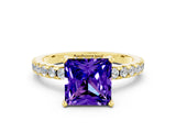 Yellow gold Princess Cut Tanzanite Solitaire Ring with Round  Pavé Band and Four-Prong Setting_36