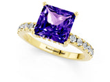 Yellow gold Princess Cut Tanzanite Solitaire Ring with Round  Pavé Band and Four-Prong Setting_37