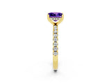 Yellow gold Princess Cut Tanzanite Solitaire Ring with Round  Pavé Band and Four-Prong Setting_38
