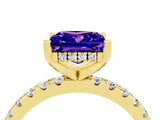Yellow gold Princess Cut Tanzanite Solitaire Ring with Round  Pavé Band and Four-Prong Setting_40