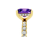 Yellow gold Princess Cut Tanzanite Solitaire Ring with Round  Pavé Band and Four-Prong Setting_41
