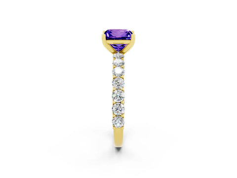 Yellow gold Princess Cut Tanzanite Solitaire Ring with Shared Prong Pavé Band and Four-Prong Setting_2