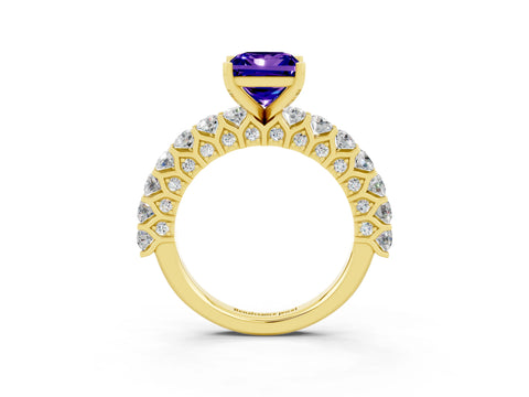 Yellow gold Princess Cut Tanzanite Solitaire Ring with Shared Prong Pavé Band and Four-Prong Setting_3
