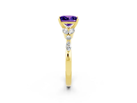 Yellow gold Princess Cut Tanzanite Solitaire Ring with Side Stones and Four-Prong Setting_14