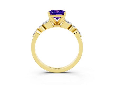 Yellow gold Princess Cut Tanzanite Solitaire Ring with Side Stones and Four-Prong Setting_15