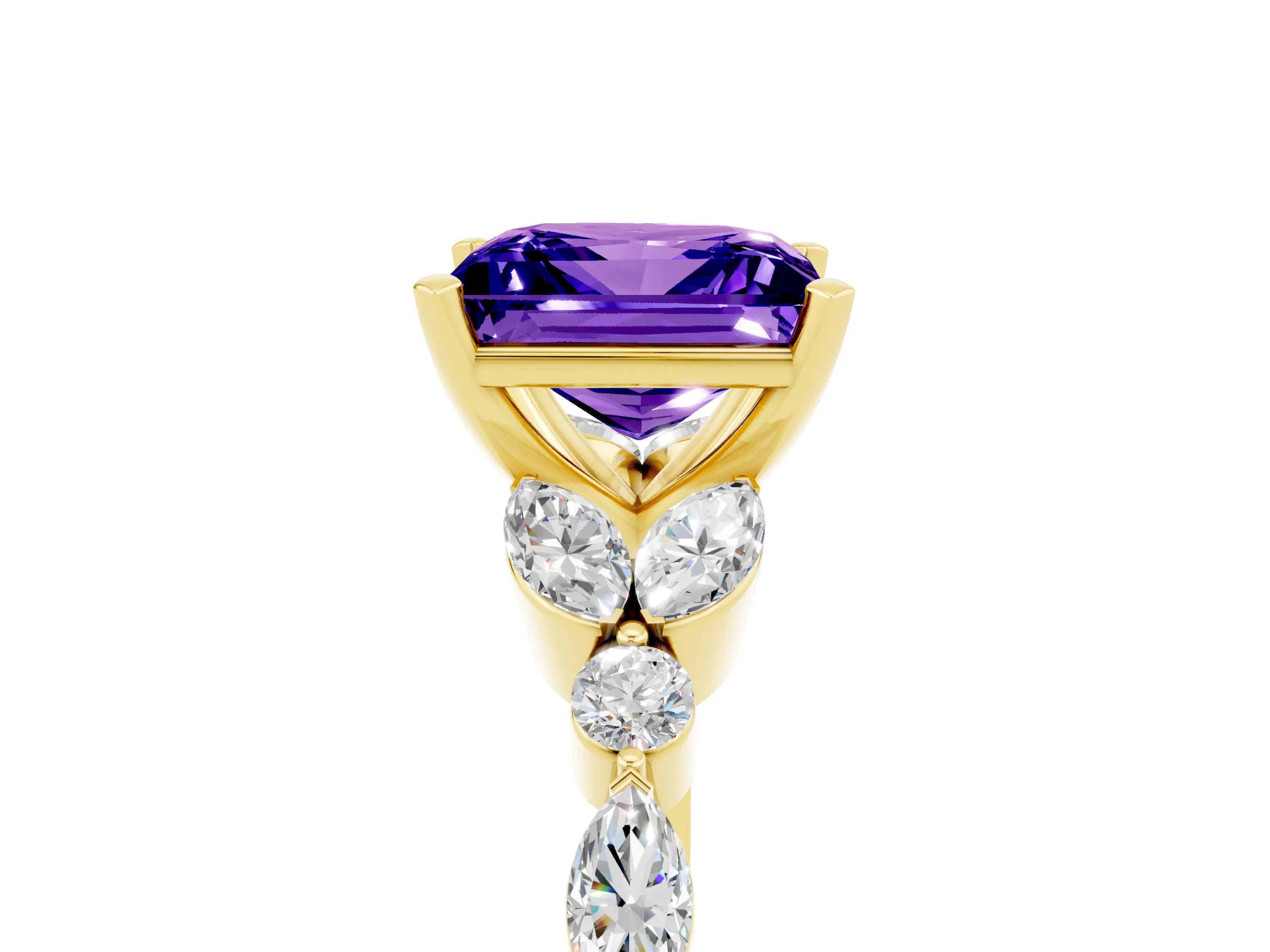Yellow gold Princess Cut Tanzanite Solitaire Ring with Side Stones and Four-Prong Setting_17