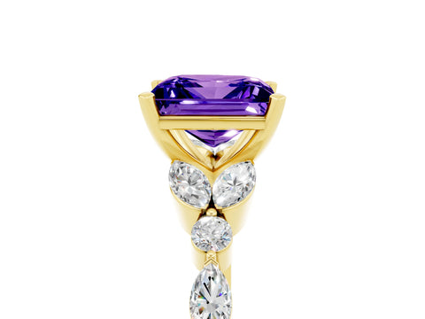 Yellow gold Princess Cut Tanzanite Solitaire Ring with Side Stones and Four-Prong Setting_17