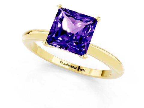 Yellow gold Princess Cut Tanzanite Solitaire Ring with Six-Prong Setting and Classic Band_1