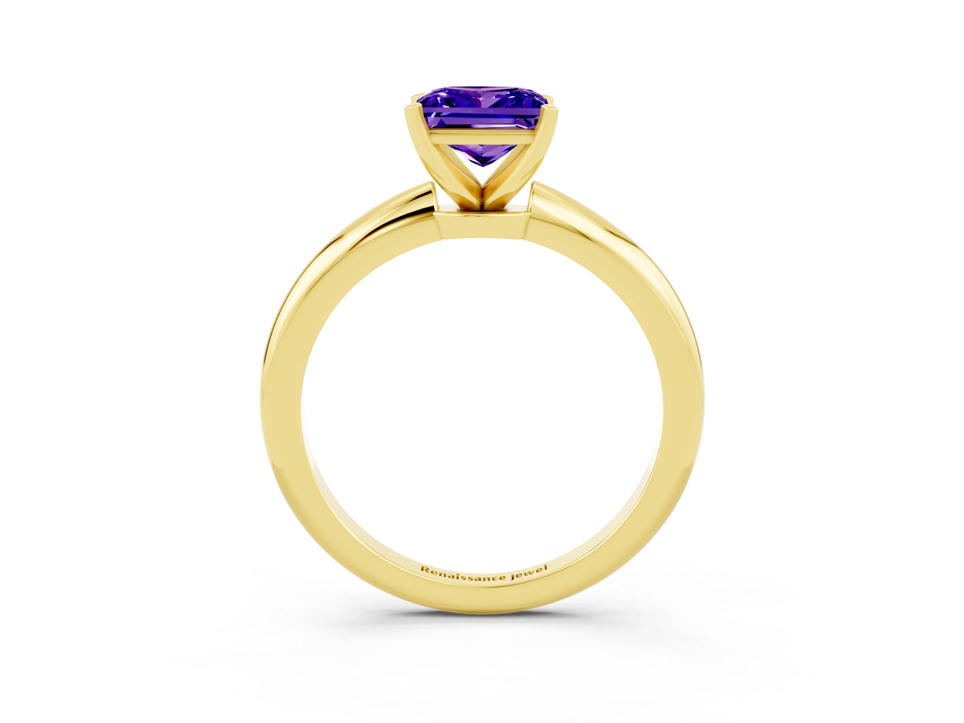Yellow gold Princess Cut Tanzanite Solitaire Ring with Six-Prong Setting and Classic Band_3