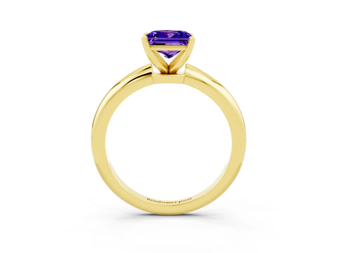 Yellow gold Princess Cut Tanzanite Solitaire Ring with Six-Prong Setting and Classic Band_3