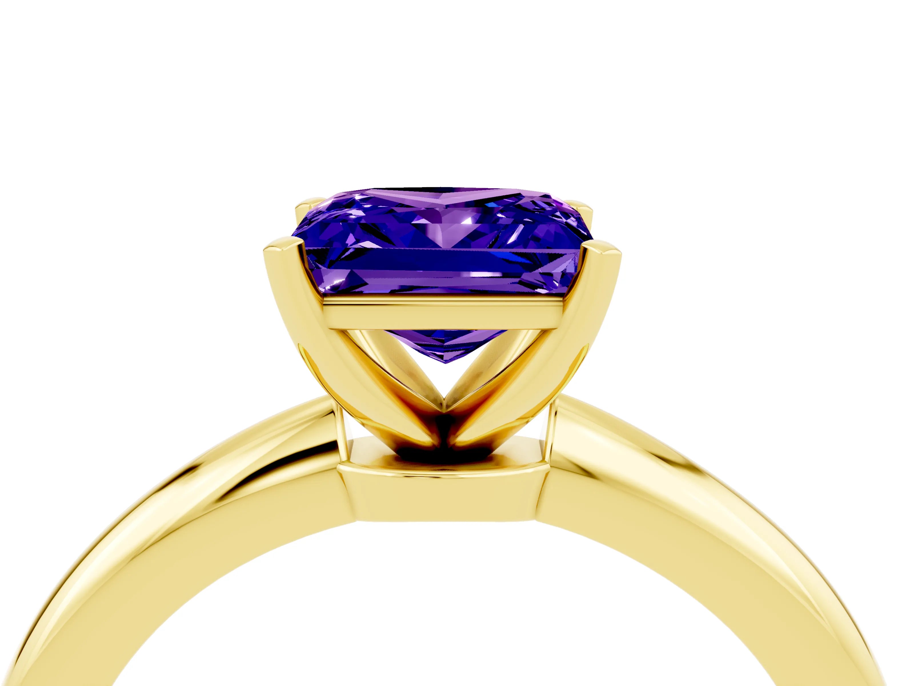Yellow gold Princess Cut Tanzanite Solitaire Ring with Six-Prong Setting and Classic Band_4