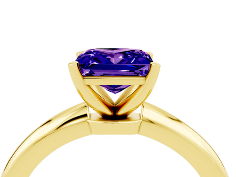 Yellow gold Princess Cut Tanzanite Solitaire Ring with Six-Prong Setting and Classic Band_4