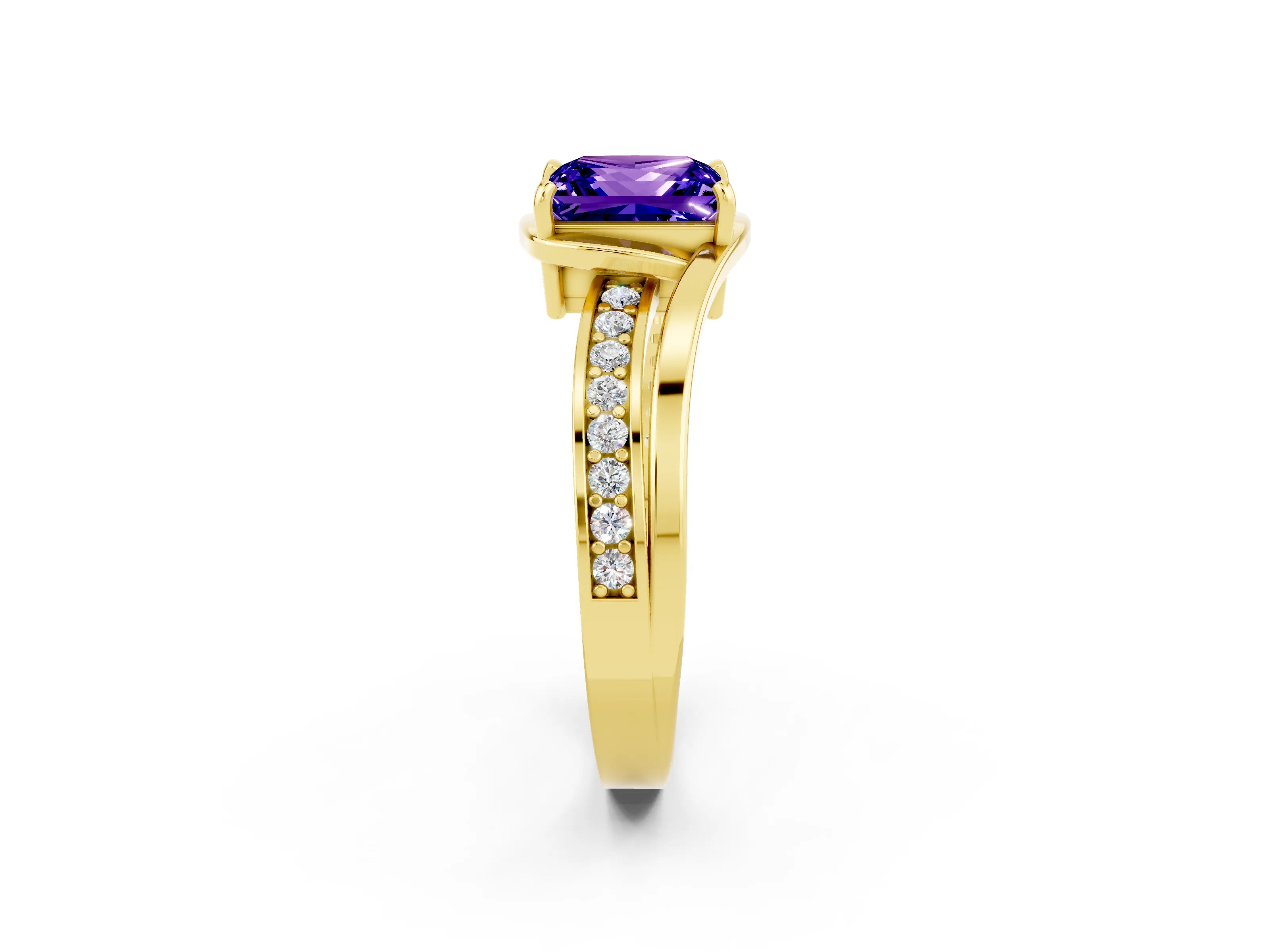 Yellow gold Princess Cut Tanzanite Solitaire Ring with Split Shank and Prong Setting_2