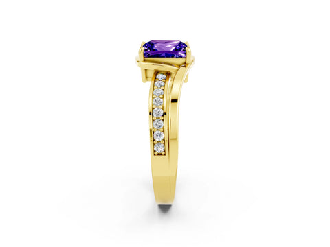 Yellow gold Princess Cut Tanzanite Solitaire Ring with Split Shank and Prong Setting_2