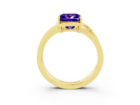 Yellow gold Princess Cut Tanzanite Solitaire Ring with Split Shank and Prong Setting_3