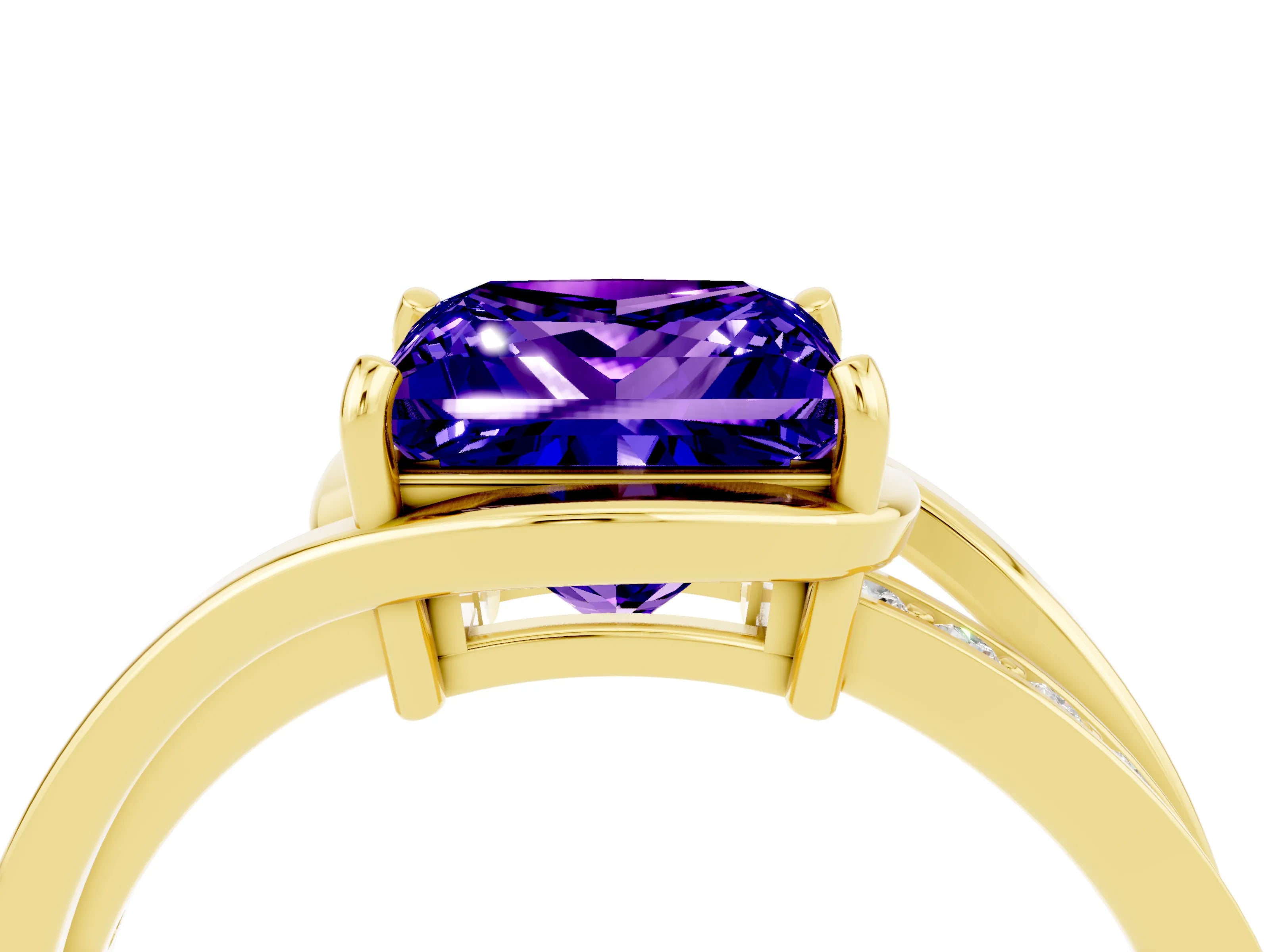 Yellow gold Princess Cut Tanzanite Solitaire Ring with Split Shank and Prong Setting_4