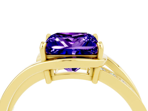 Yellow gold Princess Cut Tanzanite Solitaire Ring with Split Shank and Prong Setting_4