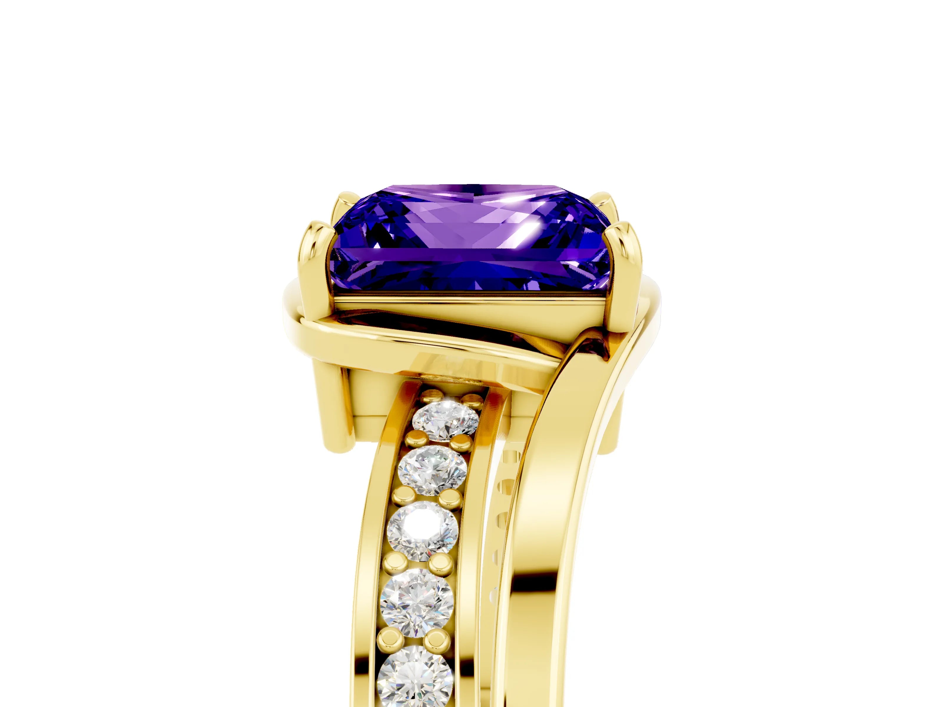 Yellow gold Princess Cut Tanzanite Solitaire Ring with Split Shank and Prong Setting_5