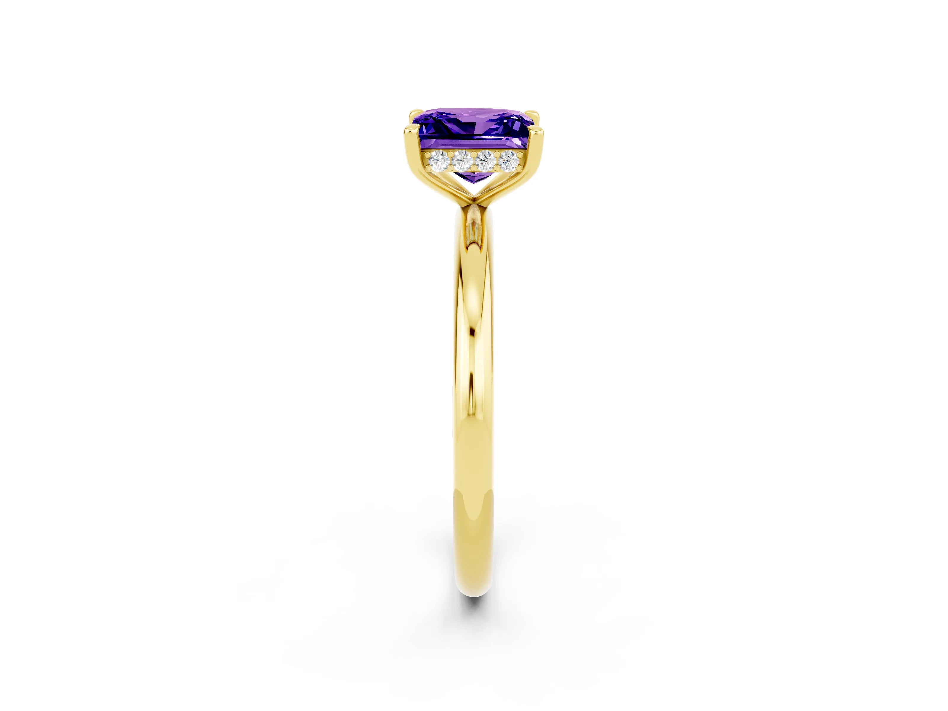 Yellow gold Princess Cut Tanzanite Solitaire Ring with Thin Band and Four-Prong Setting_2