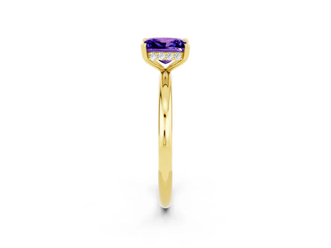 Yellow gold Princess Cut Tanzanite Solitaire Ring with Thin Band and Four-Prong Setting_2