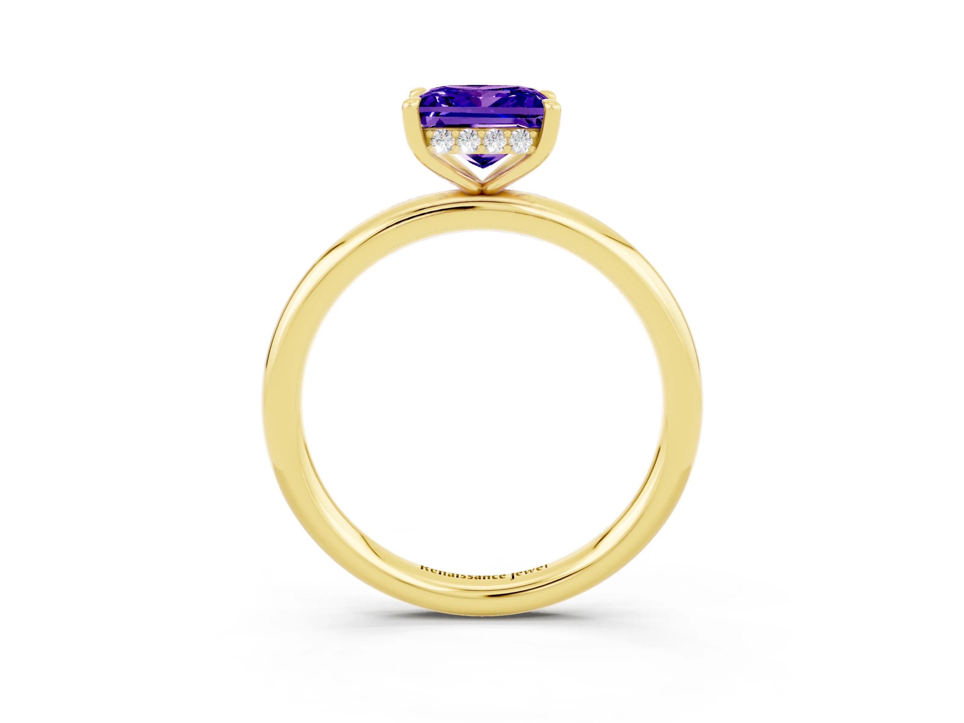 Yellow gold Princess Cut Tanzanite Solitaire Ring with Thin Band and Four-Prong Setting_3