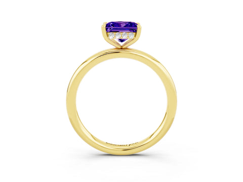 Yellow gold Princess Cut Tanzanite Solitaire Ring with Thin Band and Four-Prong Setting_3