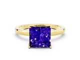 Yellow gold Princess Cut Tanzanite Solitaire Ring with Thin Band and Prong Setting_12