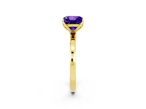 Yellow gold Princess Cut Tanzanite Solitaire Ring with Thin Band and Prong Setting