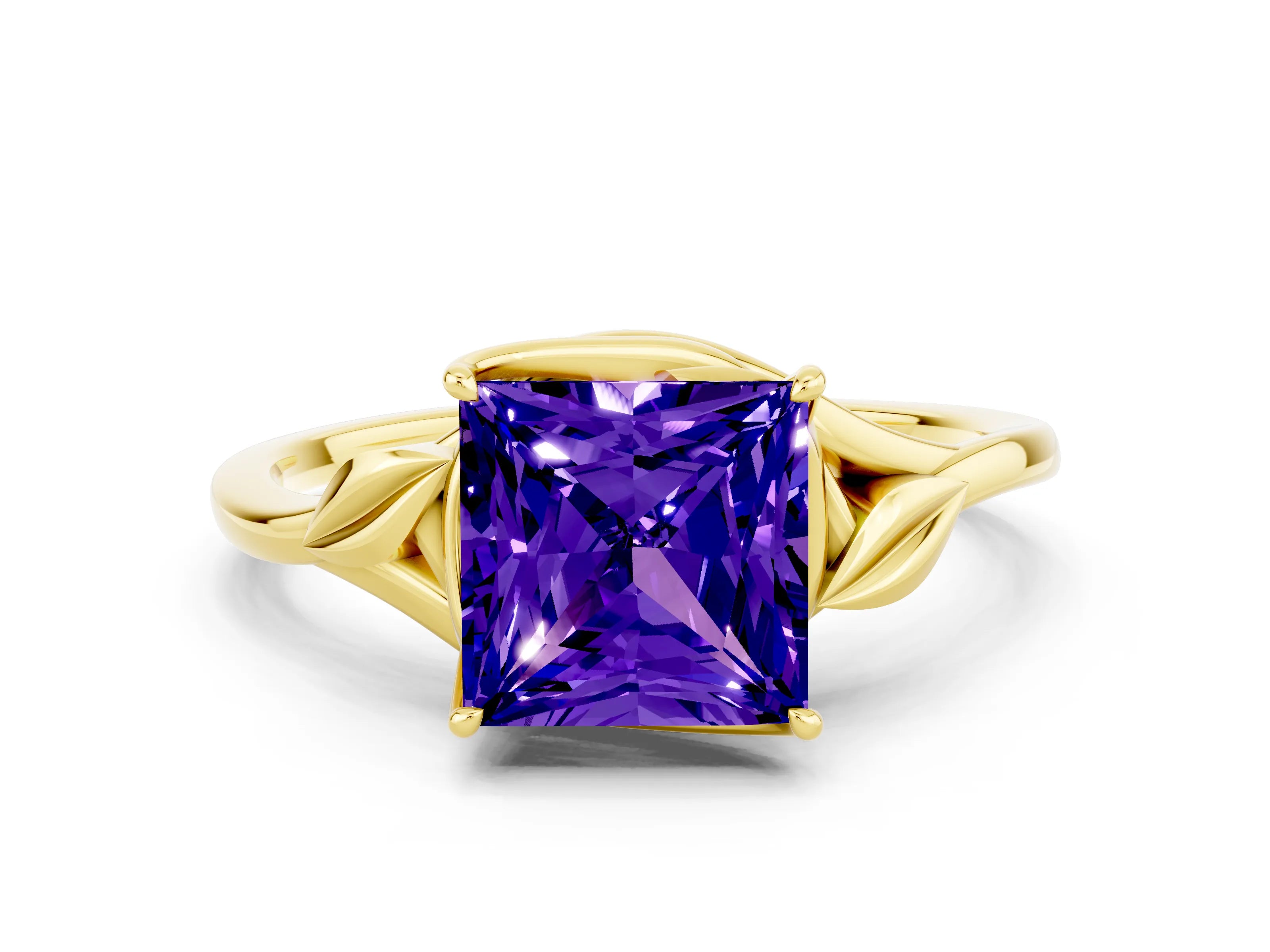 Yellow gold Princess Cut Tanzanite Solitaire Ring with Twist Band and Four-Prong Setting_24