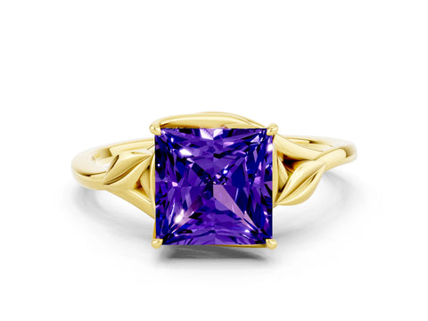 Yellow gold Princess Cut Tanzanite Solitaire Ring with Twist Band and Four-Prong Setting_24