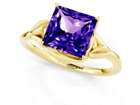 Yellow gold Princess Cut Tanzanite Solitaire Ring with Twist Band and Four-Prong Setting_25