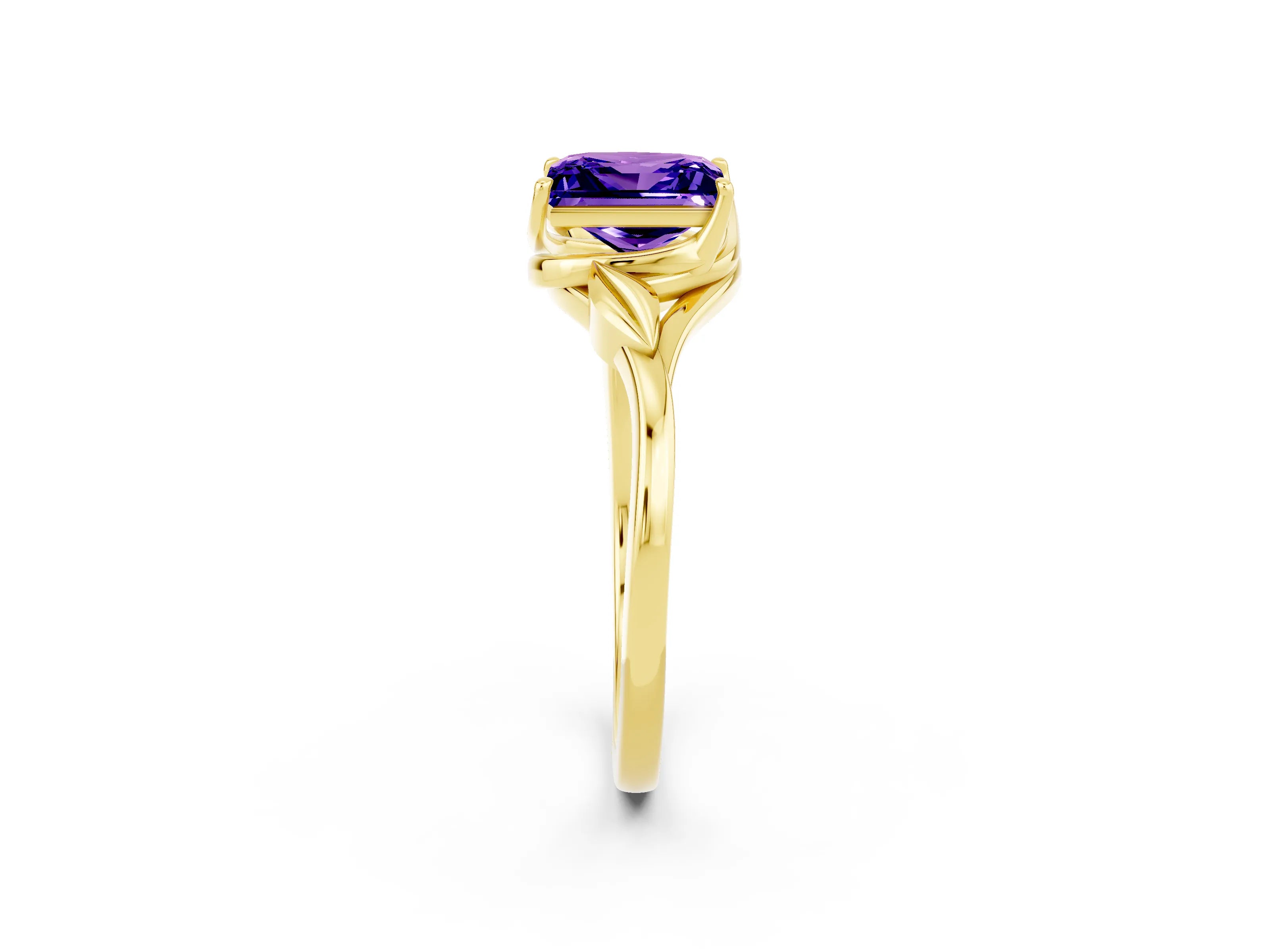 Yellow gold Princess Cut Tanzanite Solitaire Ring with Twist Band and Four-Prong Setting_26