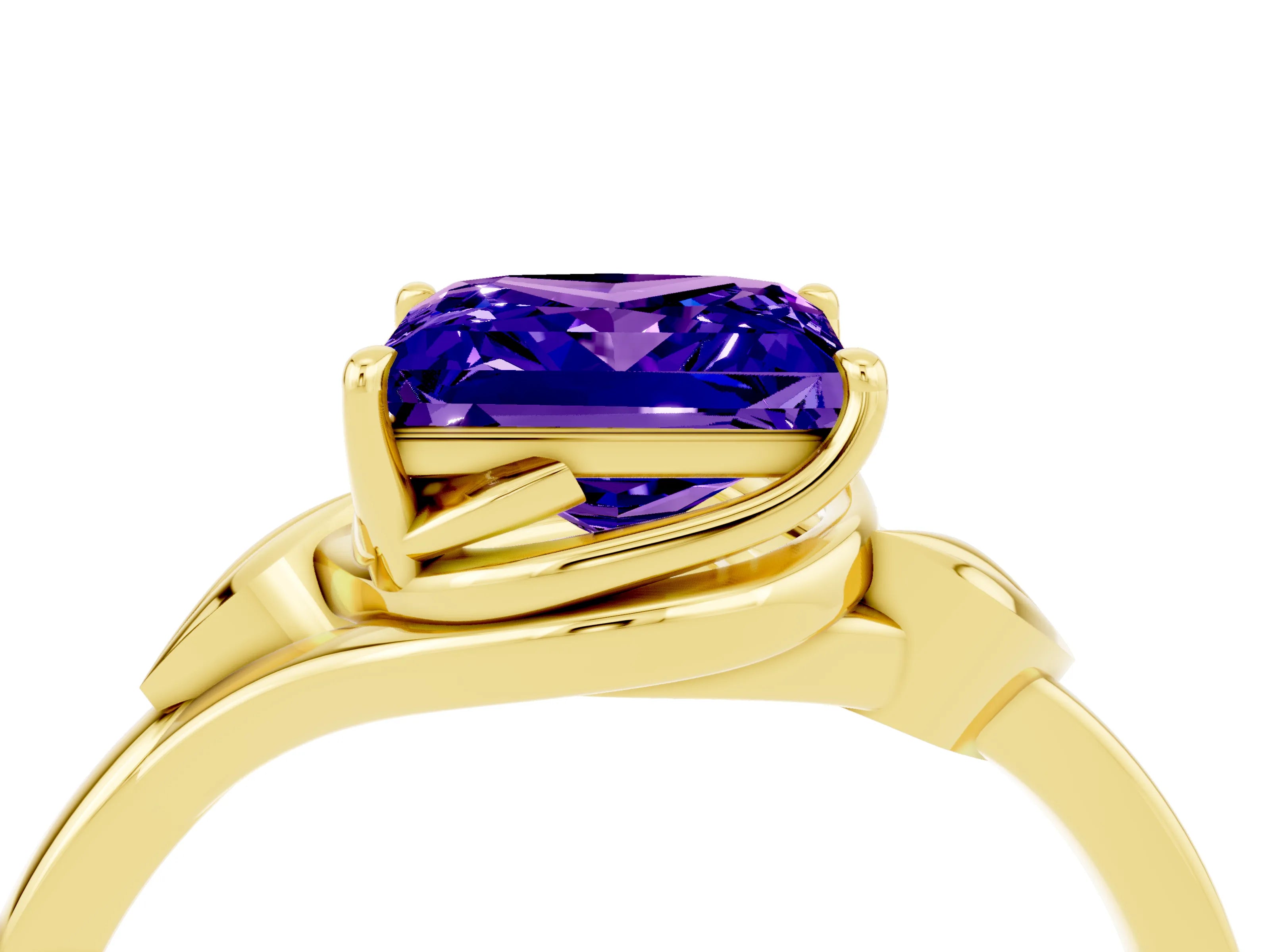 Yellow gold Princess Cut Tanzanite Solitaire Ring with Twist Band and Four-Prong Setting_28