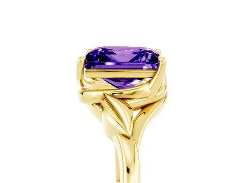 Yellow gold Princess Cut Tanzanite Solitaire Ring with Twist Band and Four-Prong Setting_29