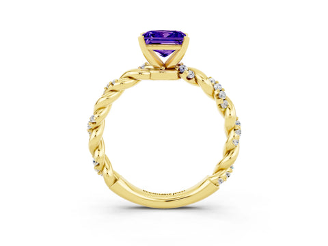 Yellow gold Princess Cut Tanzanite Solitaire Ring with Twisted Band and Pavé Accents_3