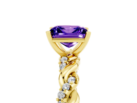 Yellow gold Princess Cut Tanzanite Solitaire Ring with Twisted Band and Pavé Accents_5