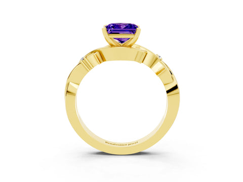 Yellow gold Princess Cut Tanzanite Solitaire Ring with Twisted Band and Prong Setting_3