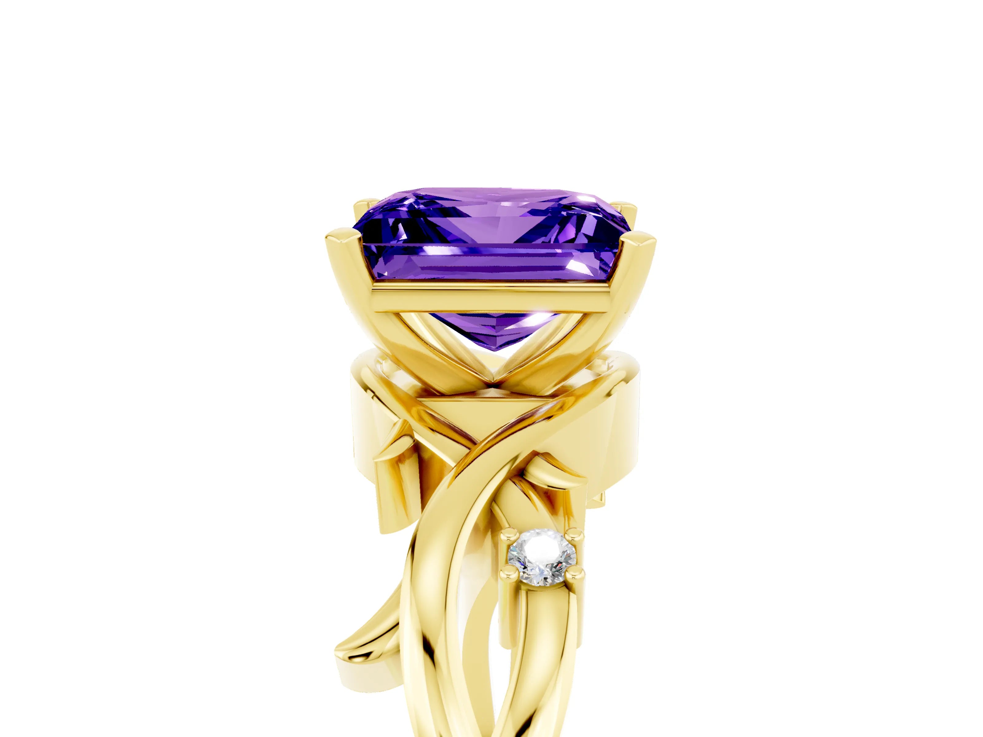 Yellow gold Princess Cut Tanzanite Solitaire Ring with Twisted Band and Prong Setting_5