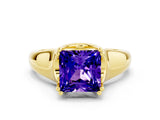 Yellow gold Princess Cut Tanzanite Solitaire Ring with Wide Band and Prong Setting